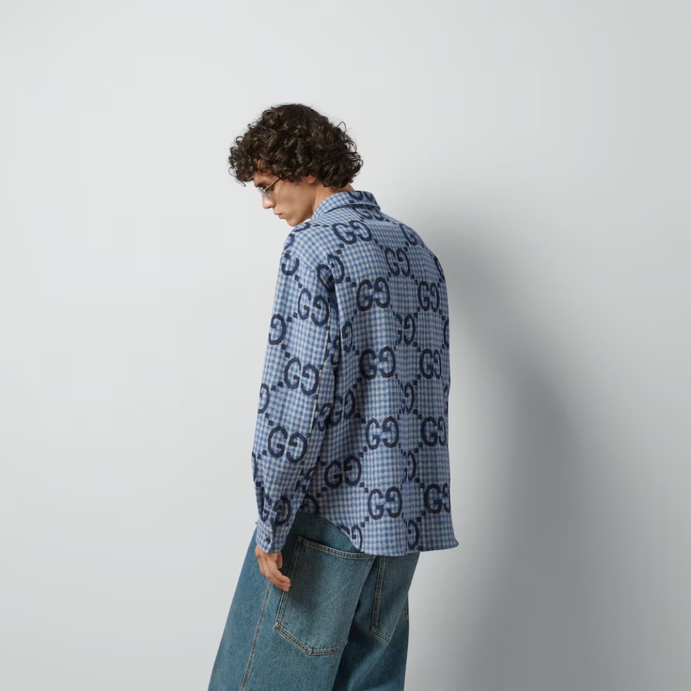 Made In Italy Gucci Jumbo GG checked 100% wool shirt - Picture 7 of 16